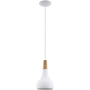 EGLO Hanglamp Sabinar, 1 lichtpunt, hanglamp van staal en hout, kleur: wit, bruin, fitting: E27, �Ø: 18 cm