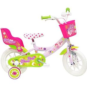 Vélo ATLAS Meisjesfiets, 30 cm, roze Bloom, uitgerust met 1 rem, mand voor, poppenhouder, spatborden, carter en stabilisatoren, pastelroze