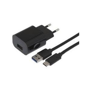 APM 570339 – USB-oplader 2,1 A – kabel type C van 1 m – snellader – snelle overdrachtssnelheid – ingang 100: 240 V – uitgang 5 V/2,1 A – behuizing en behuizing robuust – zwart