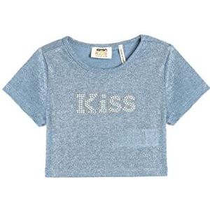 Koton Girls's T-shirt met ronde kraag en korte mouwen, blauw (637), 4-5 Jaar