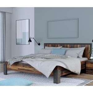 Forte ATTALYAR bed, hout, oud – Wood Vintage/betonlook donkergrijs, b x h x d: 196,4 x /95 x 207,5 cm