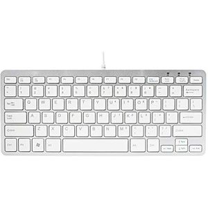 R-Go Tools RGOECQYW Compact Toetsenbord, Ultra-dun, Mini toetsenbord ergonomisch, QWERTY (US) Layout, bedraad, wit