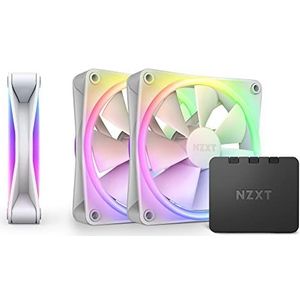 NZXT F120 RGB Duo Triple Pack - RF-D12TF-W1-3 x 120 mm dubbelzijdige RGB-ventilator met RGB-controller - 20 individueel adresseerbare LED's - Gecompenseerde luchtstroom en statische druk - wit