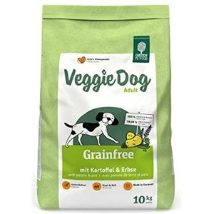 Green Petfood VeggieDog Grainfree (1 x 10 kg), vegetarisch en graanvrij hondenvoer, duurzaam droog voer voor volwassen en gevoelige honden, hondenvoer met aardappel en erwt