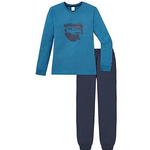 Schiesser Jongenspak lange tweedelige pyjama, blauw (aquarium 813)., 140 cm