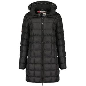 Geographical Norway Babette Lady Lange Parka Lang Dik Warm Dames Herfst Winter - Dunne jas met capuchon imitatiebont - Winddichte jas - Elegante donsjack voor dames (zwart L), Zwart, L