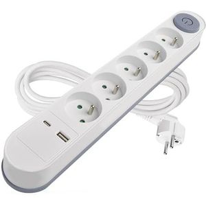EMOS - Stekkerdoos 5-voudig met USB Fast Charge opladen en 3 m kabel, Franse standaard