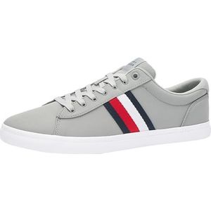 Tommy Hilfiger Heren Iconische Vulc Stripes MESH gevulkaniseerde Sneaker, antiek zilver, 10 UK, Antiek Zilver, 44 EU