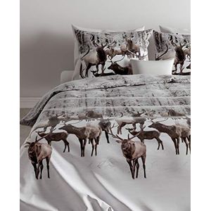 Zo.Home Reindeer Duvet Cover, 100% Cotton Flannel, Taupe, 260 x 220 Cm, 1.0 Pieces