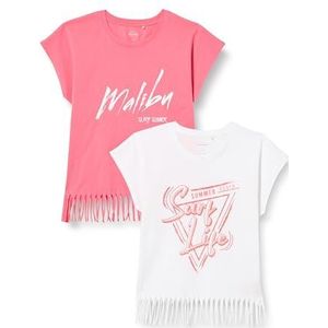 NAME IT T-shirt voor meisjes, Camellia Rose/Pack: helder wit, 122/128 cm