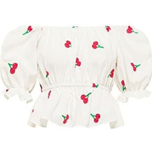 SWIRLY Geborduurde cropped-blouse voor dames, wit, roze, M