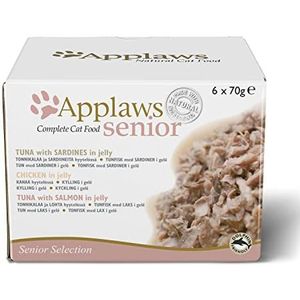 Applaws Natural Complete Wet Kattenvoer voor oudere volwassen katten, multipack tonijn en kip, keuze in gelei, 6 x 70 g
