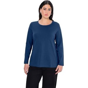Ulla Popken dames grote maten grote maten plus size shirt, slim, ronde hals, lange mouwen, donkerblauw, 42-44