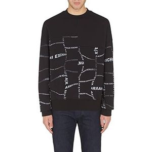 Armani Exchange Heren Wavy Grid Organic Cotton Poly Fleece Crewneck Sweatshirt Pullover Sweater, Zwart, Small, zwart, S