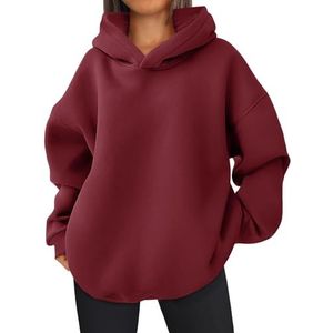 EFAN Oversized Hoody's Sweatshirts Fleece Hooded Pullover Tops Sweaters Casual Comfortabel Herfst Mode Outfits Kleding 2024, Winered, M