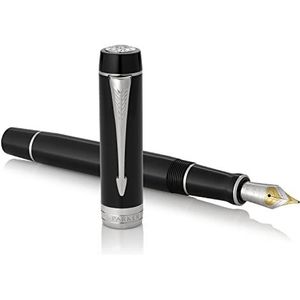 Parker Duofold Prestige vulpen met middelgrote pen, palladium-oppervlak/-beleg, in geschenkverpakking Standaard lichaam Feine Feder Black - Palladium Finish