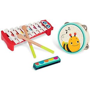 B. toys 3 muziekinstrumenten voor kinderen van hout – xylofoon/belspel, mondharmonica, tamboerijn – speelgoedinstrumentenset vanaf 2 jaar