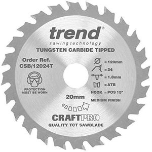 Trend CraftPro TCT Accu-zaagblad voor hout, 120 mm diameter, 20 mm boring, 24 tanden, 1,8 mm kerf, 15° haak, CSB/12024T