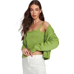 Trendyol Dames Regular Fit Basic V-hals Gebreid Vest Shirt, Groen, S