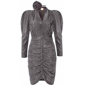 Swing Fashion Dames glitterjurk | elegante jurk | feestelijke jurk | partyjurk | zomerjurk | avondjurk | cocktailjurk | bodycon jurk | sexy | V-hals | lange mouwen | zilver | 42, zilver, XL
