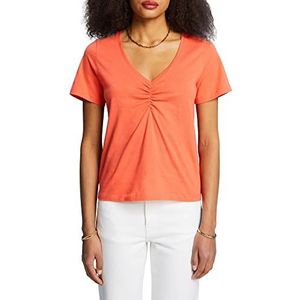 edc by Esprit Shirt met plooien, 100% katoen, Coral Oranje, M