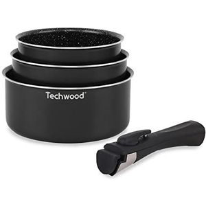 Techwood TSA-6400P set met 3 potten en 4-delige pannenset bestaande uit: 3 potten met de afmetingen 16 cm diameter, 18 cm diameter diameter diameter 20 cm, 1 afneembare steel