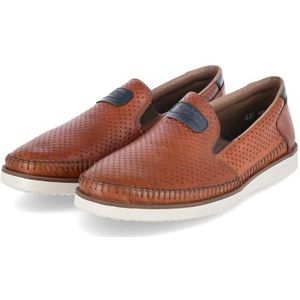 Loafers - Cognac/Donkerblauw - Instapschoen - Stretchinzet - Rond