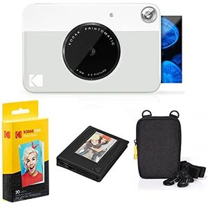 KODAK Printomatic instant camera (grijs) pakket + zinkpapier (20 vellen) etui + fotoalbum + ophangframe + comfortabele halsband
