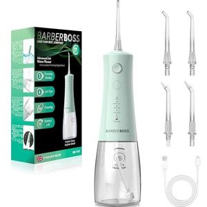 BarberBoss Monddouche, Draadloze Elektrische Waterflosser, 5 Drukstanden, IPX8 Waterdicht, Draagbare Monddouche voor Tandvleesverzorging (Pastelgroen)