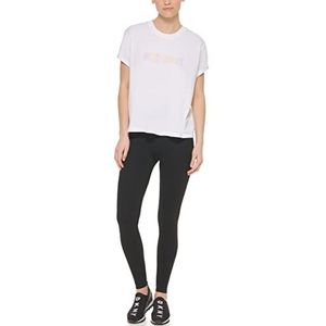 DKNY Sport Dames Ombre Logo Knot Front Tee T-Shirt, White-Zest, Small