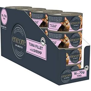 Encore 100% natuurlijk kattenvoer, tonijn met garnalen, in zetdoos, 70 g blik (16 stuks)