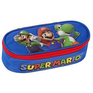 SUPERMARIO - Officieel Super Mario etui voor jongens en meisjes, ovaal, ideaal voor het opbergen van schrijfwaren, met praktische ritssluiting, 22 x 7 x 9,5 cm, meerkleurig