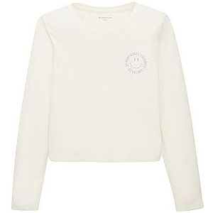 TOM TAILOR Meisjes cropped shirt met lange mouwen met print, 12906-Wool White, 176, 12906-wol wit, 176 cm