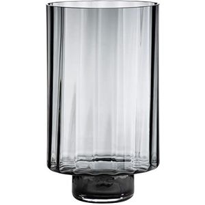 GILDE Decoratieve windlicht XL - grote glazen windlicht handgemaakt van rookglas - kleur: grijs zwart - hoogte 30 cm