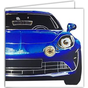 Afie 22080 kaart zonder tekst binnen wit met vierkante envelop 15 x 15 cm auto blauw en zilver glanzend auto Frans sport mechanisch lopen F1 heren jongens mannen - gemaakt in Frankrijk
