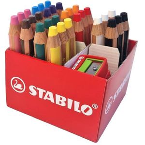STABILO Multi-Talented Potlood woody 3-in-1 - Classpack van 30 - Verschillende kleuren met 2 x slijpers