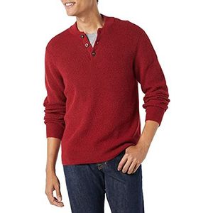 Amazon Essentials Heren Henley-trui met lange mouwen en lange mouwen, rood, M