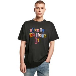 Mister Tee Upscale Unisex T-shirt Hate it or Love It Oversized Tee, uniseks T-shirt met opdruk, oversized fit, katoen - print T-shirt, grafisch T-shirt, zwart, 4XL