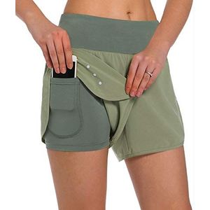 Ksmien 2-in-1 hardloopshorts voor dames, licht, atletisch, workout, fitnessstudio, yoga, met zakken voor mobiele telefoon, Groene fleecevoering met officiële licentie van Star Wars Silent One Crew., M