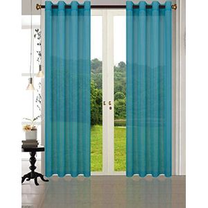 Uni -20332CN- Set van 2 transparante gordijnen, set van 2 gordijnen, met loodband, voor woonkamer, voile, gordijn met ogen, H x B 245 x 140 cm, turquoise