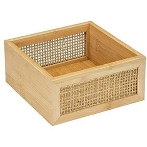 WENKO Badplank Allegre M, decoratieve plank in trendy boho-stijl van hoogwaardig bamboe en rotan vlechtwerk, voor praktisch opbergen van badkameraccessoires of accessoires, 15 x 7 x 15 cm, naturel