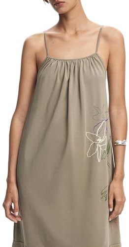 Desigual - AW25 - Midi-jurk - Met Rechte Halslijn - Effen Kleur en Bloemenprint