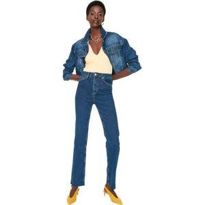 Trendyol Vrouwen Hoge Taille Rechte Pijpen Flare Jeans Marineblauw, marineblauw, 66