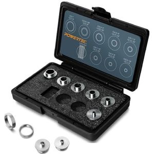 POWERTEC 71051 Router Template Guide Set | 10st Massief Messing Gidsen w/Gegoten Draagtas