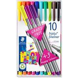 Staedtler Triplus Fineliner 334 SB10 Tips Desktop Doos Standaard verpakking Pack of 10 + 3 free GEASSORTEERD