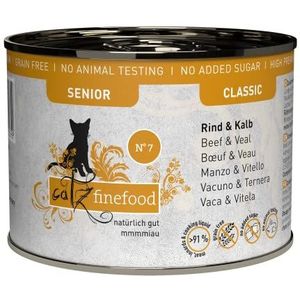 catz finefood Senior N°07 Kattenvoer voor rund- en kalf, nat - premium natvoer voor je senior kat - graanvrij, zonder suiker, hoog vleesgehalte, vitaminen en mineralen (blikje van 6 x 200 g)