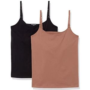 Amazon Essentials Zwangerschapsvriendelijk hemdje voor dames, verpakking van 2 stuks, zwart/bruin, XS
