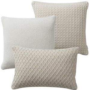 Jotex Mila Kussenslopen, 3 stuks, met gebreide voorkant van hoogwaardig polyester, wit, 50 x 50, 50 x 50 en 60 x 40 cm