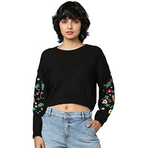 ONLY Dames ONLYARA L/S EMB KNT Pullover Sweater, Black/Detail:EMB. ON Sleeeves, S (3-pack)