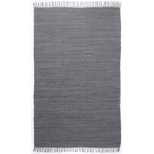 Dhurry | Fleckerl | plat geweven tapijt van 100% katoen; handgeweven, wasbaar, aan beide zijden bruikbaar | 160 x 230 cm; antraciet | Happy Cotton